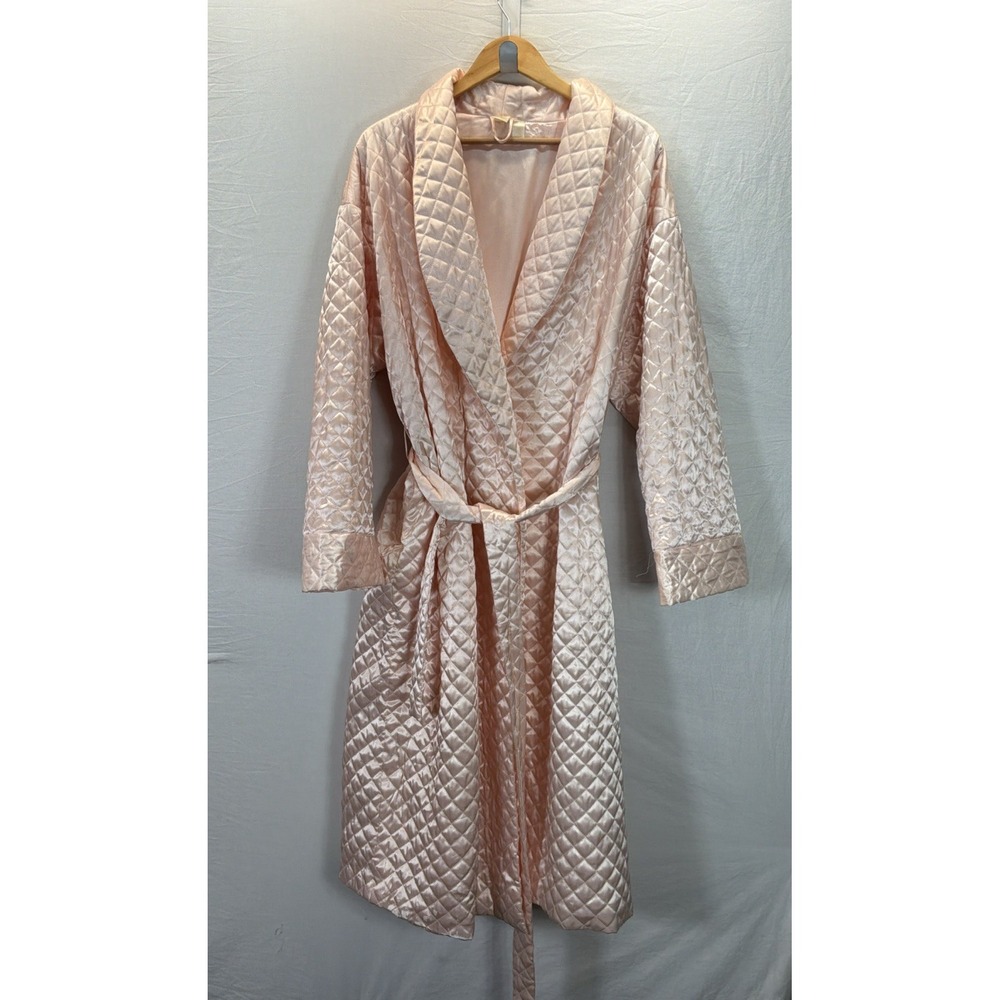 Vtg Victoria's Secret Pink Diamond Satin Quilted Maxi Robe Size Sz L Gold Label
